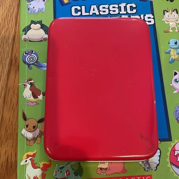 Vintage Pokemon Tin w/playing cards & Classic Collectors Handbook